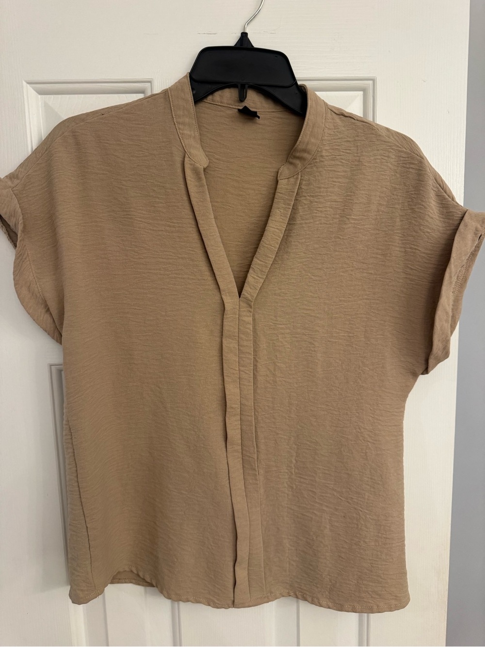 SHEIN Tan Short Sleeve Button-Down Casual Shirt - Women's